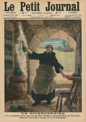 För tvåhundraårsjubileum, exakt två hundra år sedan, upptäckte Dom Perignon, en benediktinermunk från Hautvillers, konsten att få Champagnevinet att gnistra, framsidans illustration från 